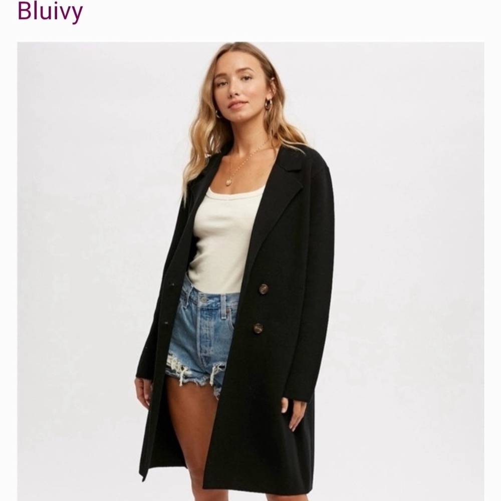 Bluivy Women's Ponte Knit Black Trench Coat